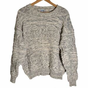 Vintage Bedford Fair 3D Textured Knit Crewneck Sweater 100% Cotton Made USA L